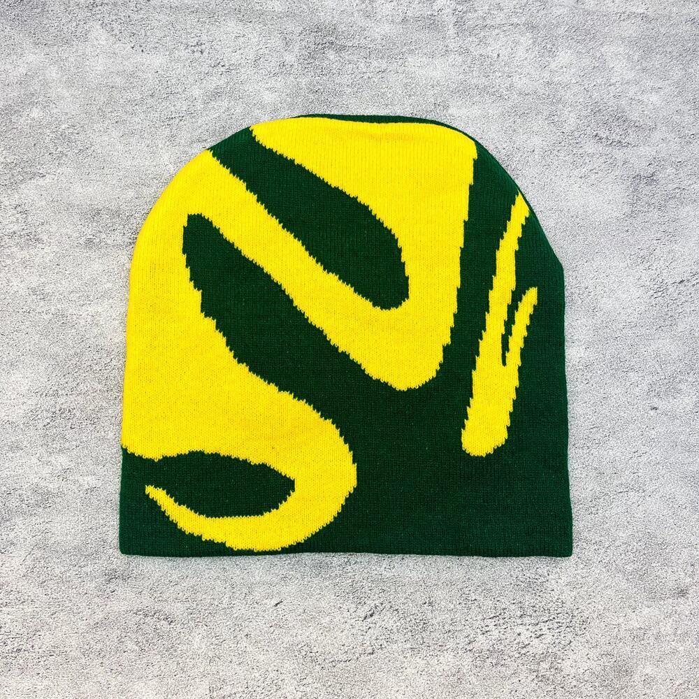 grunge gothic punk flowy green and yellow beanie